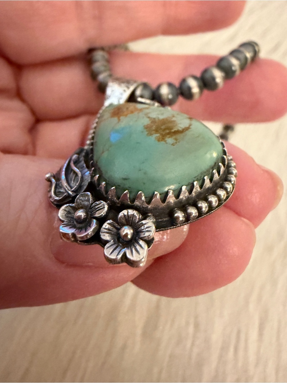❤️ Kingman Turquoise Sterling Pendant Butterfly Floral Motif Decorative 9mm Bail - Picture 5 of 14